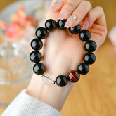 Natural Obsidian Bracelet White Crystal Xiangyun Beads - Career & Wealth